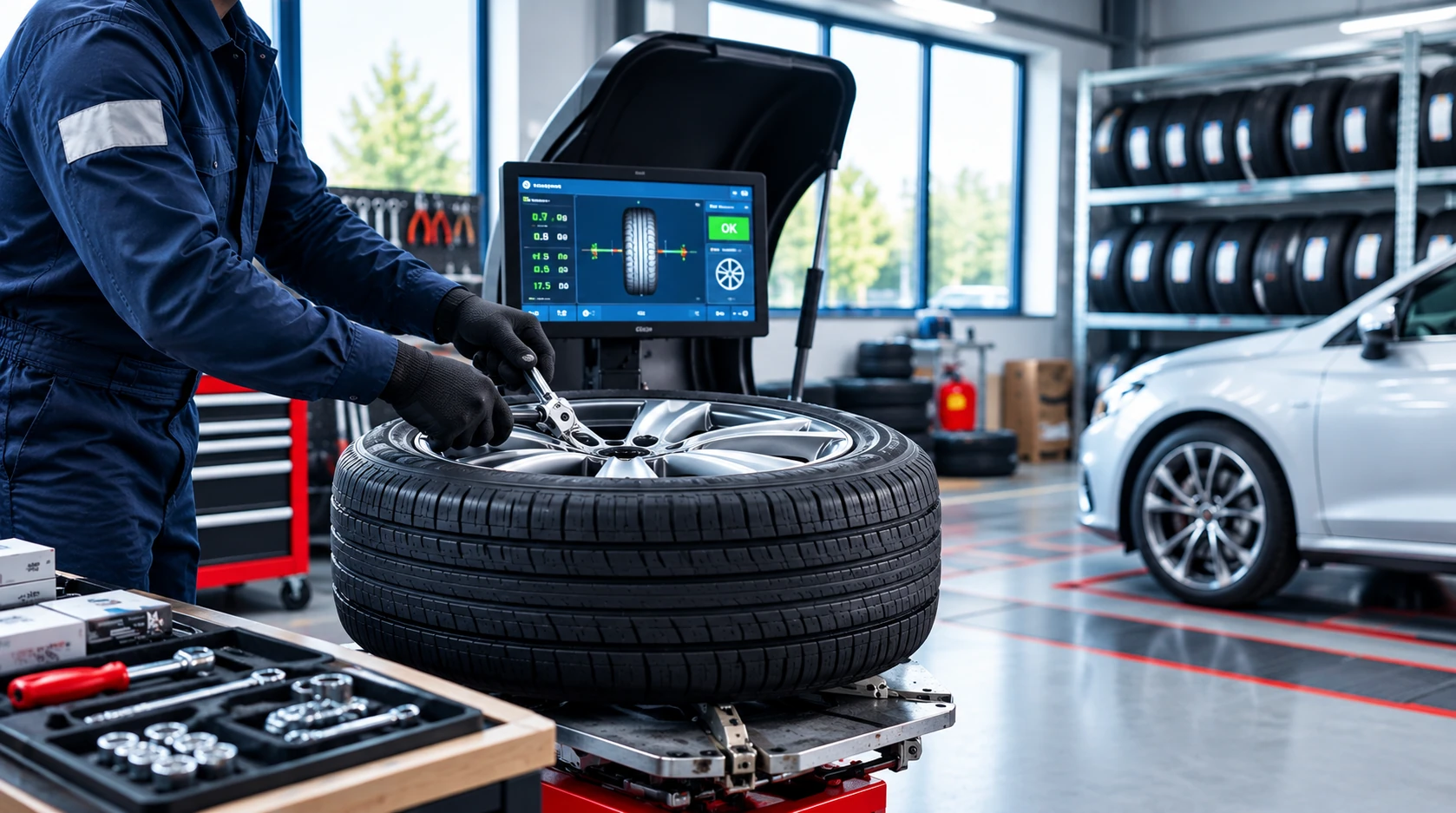Vehicle in the Carlow Tyres workshop for tyre service